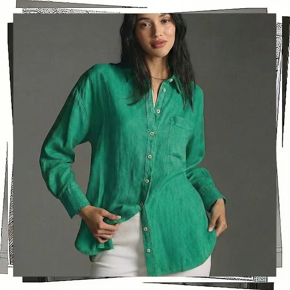 Kelley Green "The Bennet" Buttondown Top... Linen Edition (S) by Maeve